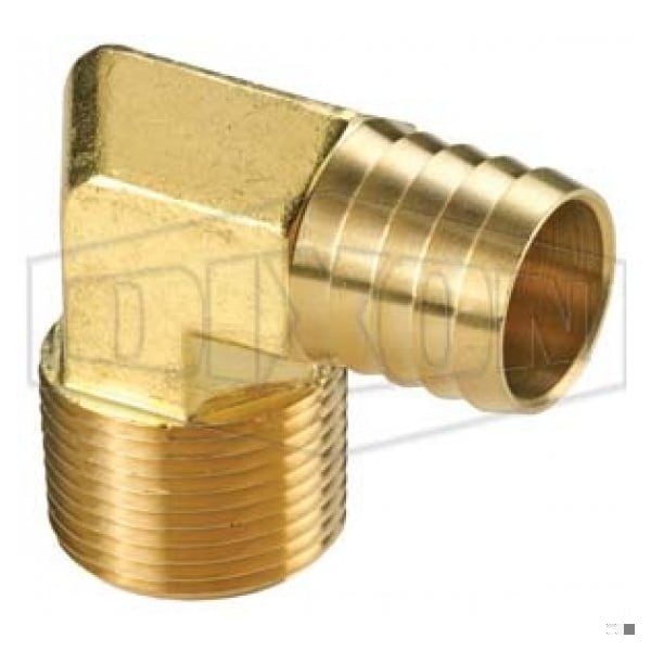 Dixon 90Deg Hose Elbow, 1/2 x 3/4 in, MNPTF x Hose Barb, Brass, Domestic 1291208C - main
